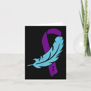 Purple Ribbon And Teal Feather Suicide Prevention  Card