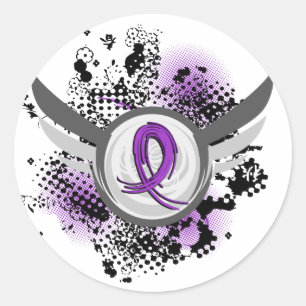 Purple Ribbon And Wings Alzheimer's Disease Classic Round Sticker