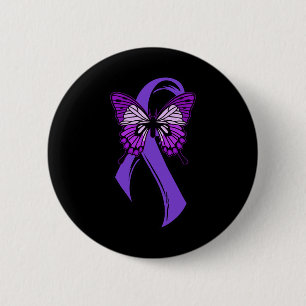 Purple Ribbon Butterfly - Fibromyalgia Awareness 3 6 Cm Round Badge