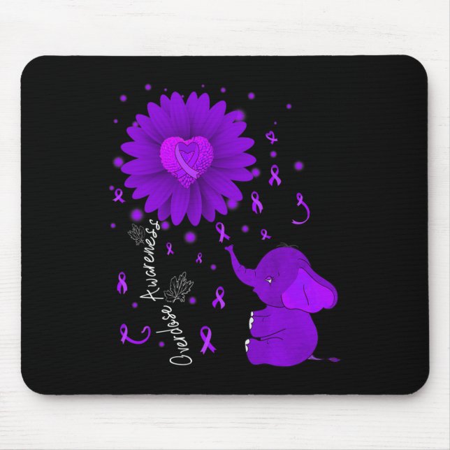 Purple Ribbon Daisy Flower Elephant Overdose Aware Mouse Pad (Front)
