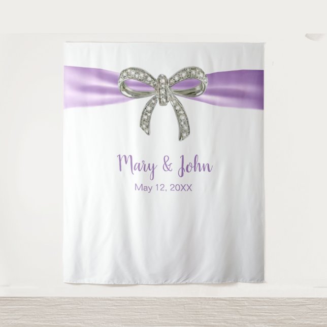 Purple Ribbon Diamond Bow Wedding Backdrop Tapestry (Front)
