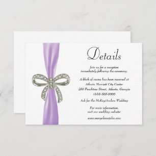 Purple Ribbon Diamond Bow Wedding Details Enclosure Card