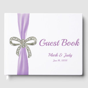 Purple Ribbon Diamond Bow Wedding Guestbook