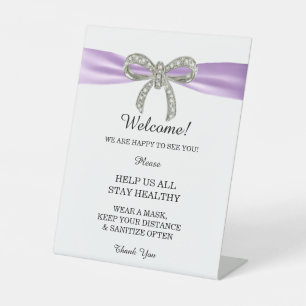 Purple Ribbon Diamond Bow Wedding Safety  Pedestal Sign