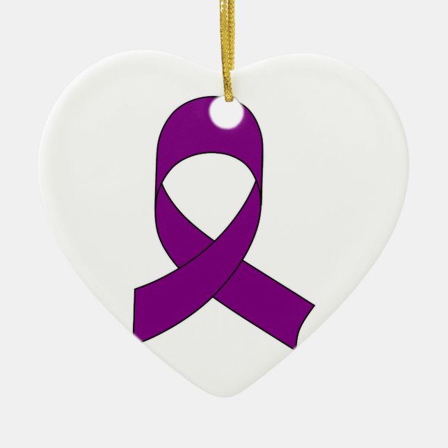 Purple Ribbon Drawing Ceramic Tree Decoration (Front)