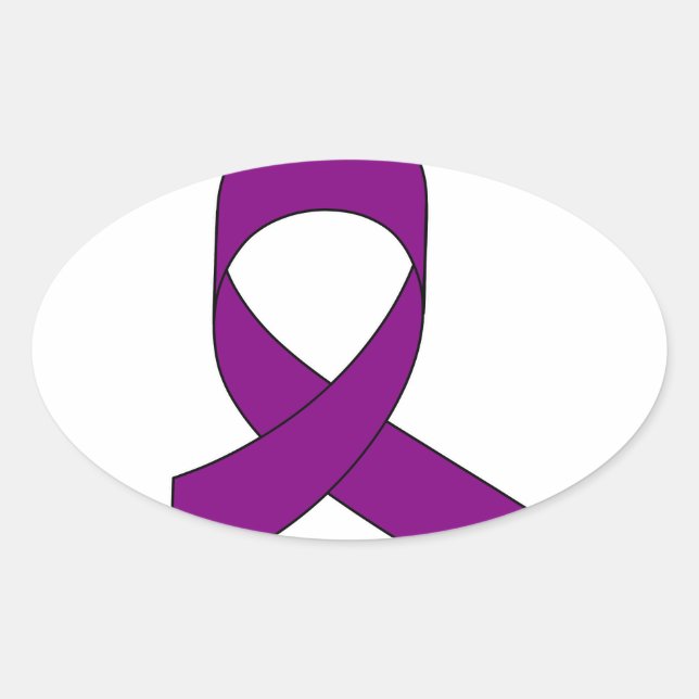 Purple Ribbon Drawing Oval Sticker (Front)