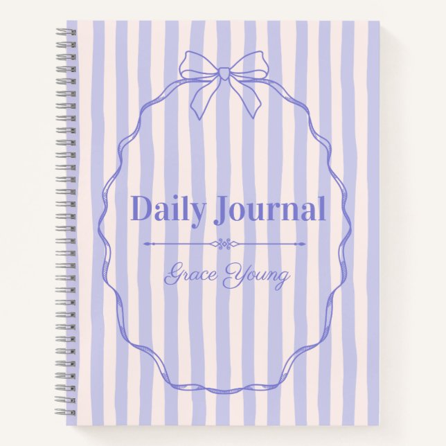 Purple Ribbon Elegant Personalised Name Custom Notebook (Front)