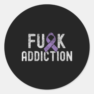 Purple Ribbon Fck Addiction Overdose Awareness 1 Classic Round Sticker