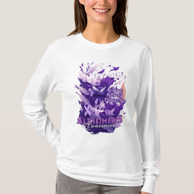 Purple Ribbon Floral Splash-Alzheimer's Awareness T-Shirt (Front)