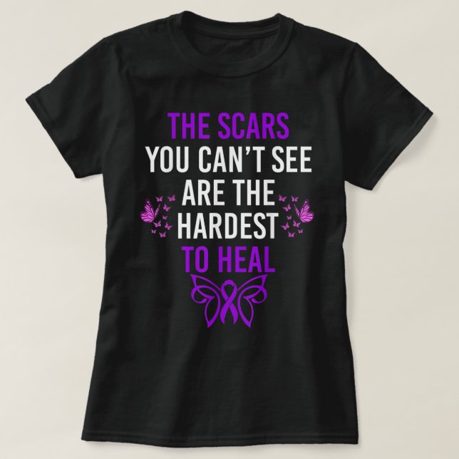 Purple Ribbon Hardest To Heal Domestic Violence Aw T-Shirt (Design Front)