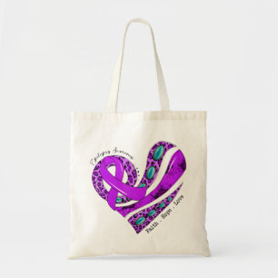 Purple Ribbon Heart Epilepsy Support Tote Bag