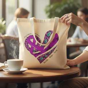 Purple Ribbon Heart Epilepsy Support Tote Bag