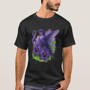 Purple Ribbon Hummingbird Forget Me Not Alzheimer T-Shirt