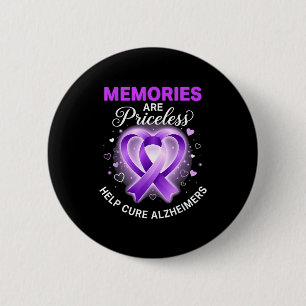 Purple ribbon memories are priceless alzheimer’s 6 cm round badge