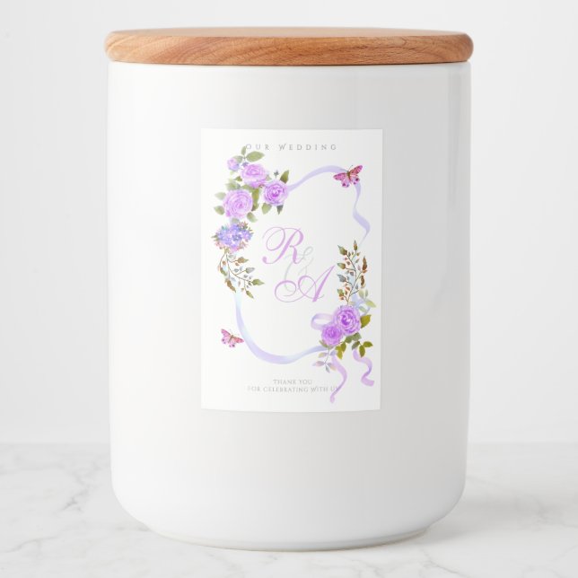 Purple Ribbon Monogram Wedding  Food Label (Front)