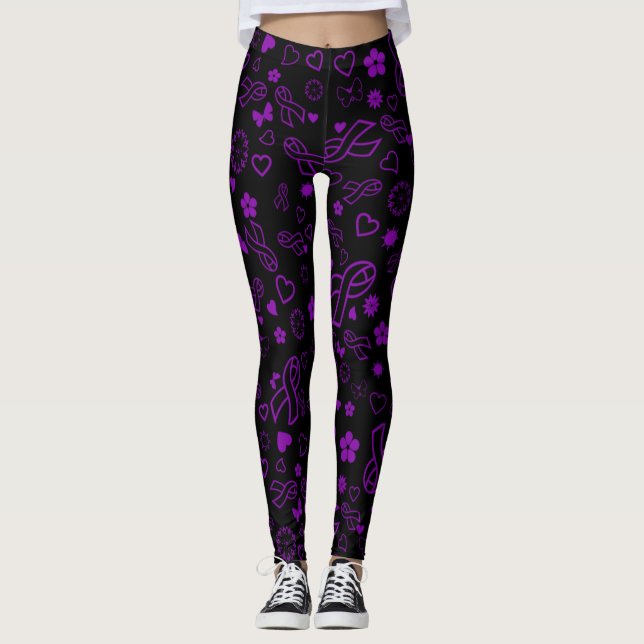 Purple Ribbon Multi...Fibro Leggings (Front)