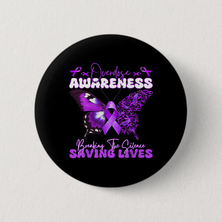 Purple Ribbon Overdose Awareness Day Butterfly Sup 6 Cm Round Badge