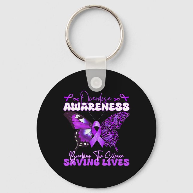 Purple Ribbon Overdose Awareness Day Butterfly Sup Key Ring (Front)