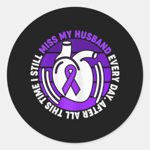 Purple Ribbon Overdose Awareness  Miss Husband Mem Classic Round Sticker