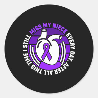 Purple Ribbon Overdose Awareness Miss My Niece Mem Classic Round Sticker
