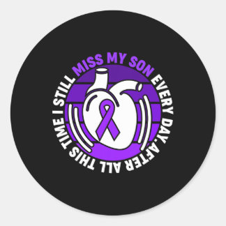 Purple Ribbon Overdose Awareness Miss My Son Memor Classic Round Sticker