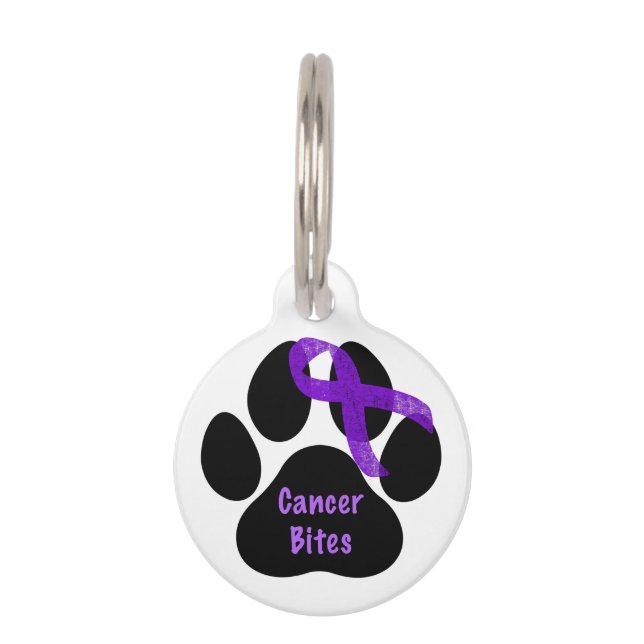 Purple Ribbon Paw Print Pancreatic Cancer Pet Tag (Front)