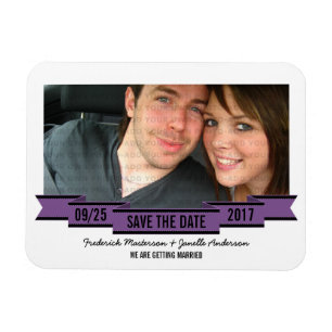 Purple Ribbon Photo Save the Date Magnet