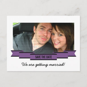 Purple Ribbon Photo Save the Date Postcard