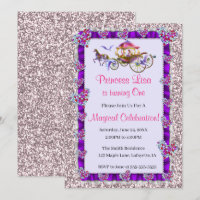 Purple Ribbon Pink Glitter Royal Princess Birthday