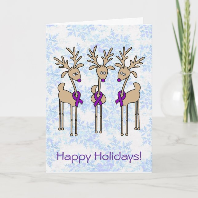 Purple Ribbon Reindeer - Alzheimer's Disease Holiday Card (Front)