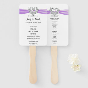 Purple Ribbon Silver Swan Wedding Program Fans