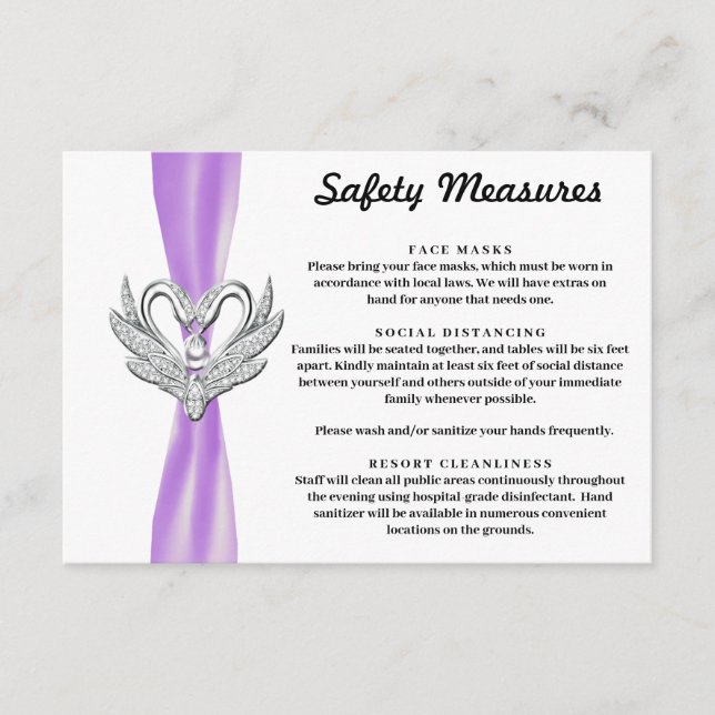 Purple Ribbon Silver Swans Safety Measures Enclosure Card (Front)