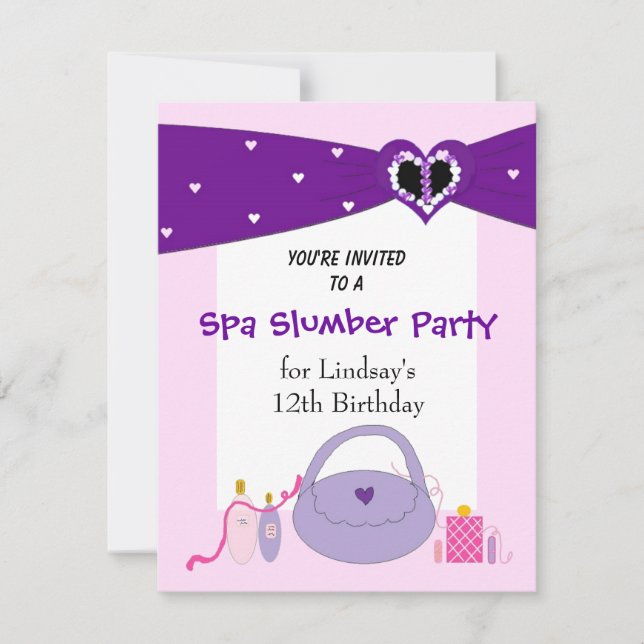 Purple Ribbon Spa Birthday Party Invitation (Front)