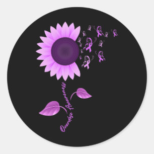 Purple Ribbon Sunflower Butterfly Overdose Awarene Classic Round Sticker