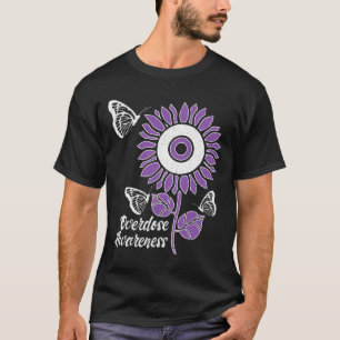 Purple Ribbon Sunflower Butterfly Overdose Awarene T-Shirt
