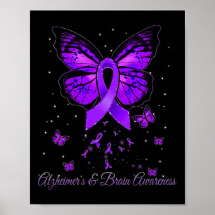 Purple Ribbon Warrior Alzheimerheimer Brain Awaren Poster