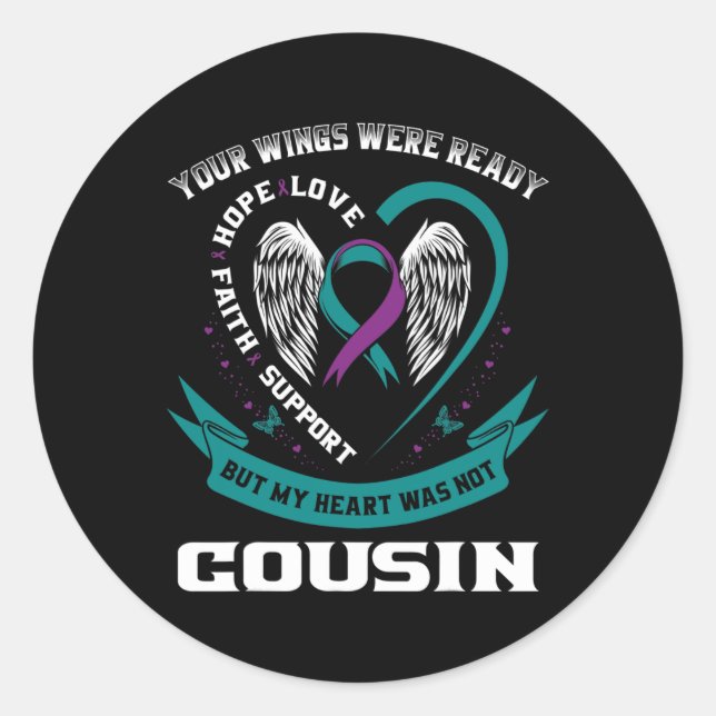 Purple Ribbon Wings Suicide Awareness Prevention C Classic Round Sticker (Front)