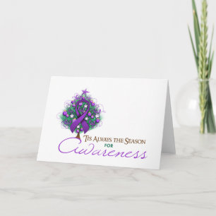Purple Ribbon Xmas Awareness Season Holiday Card