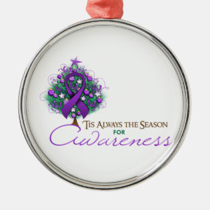 Purple Ribbon Xmas Awareness Season Metal Tree Decoration