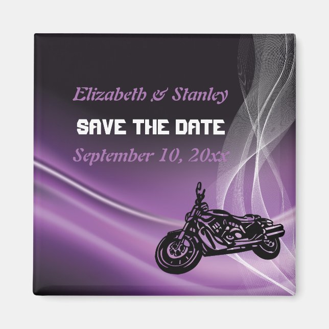 Purple road biker wedding Save the Date magnet (Front)