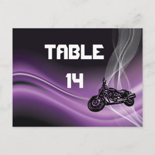 Purple road biker wedding table number postcard