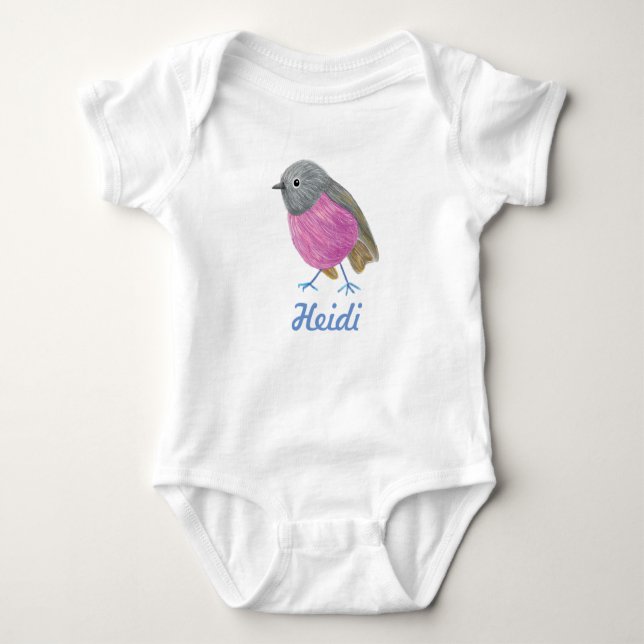 Purple Robin Bird Baby Bodysuit (Front)