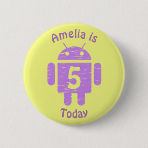 Purple Robot Kids Custom Age Birthday 6 Cm Round Badge