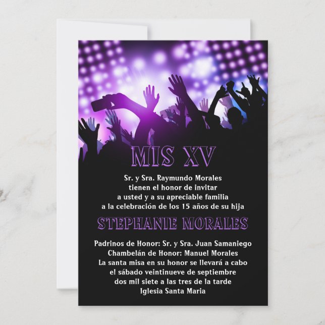 Purple Rock Star Quinceanera Birthday Invitation (Front)