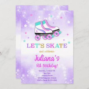 Purple Roller Skate Birthday Invitation