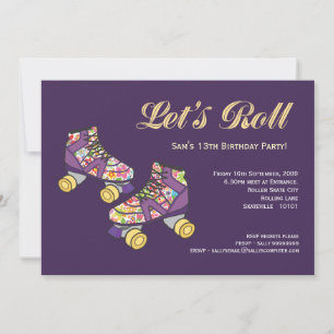 Purple Roller Skate Roller Skating Birthday Party Invitation
