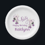 Purple Roller Skates Birthday Party Paper Plate<br><div class="desc">Birthday party plates featuring an illustration of a pair of roller skates with purple wheels,  strings,  and stars.</div>