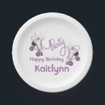 Purple Roller Skates Birthday Party Paper Plate<br><div class="desc">Birthday party plates featuring an illustration of a pair of roller skates with purple wheels,  strings,  and stars.</div>