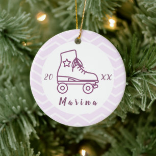 Purple Rollerblading Roller Skating Girly Name   Ceramic Tree Decoration