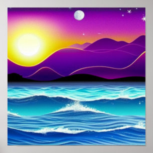 Purple Rolling Hills by the Ocean Poster